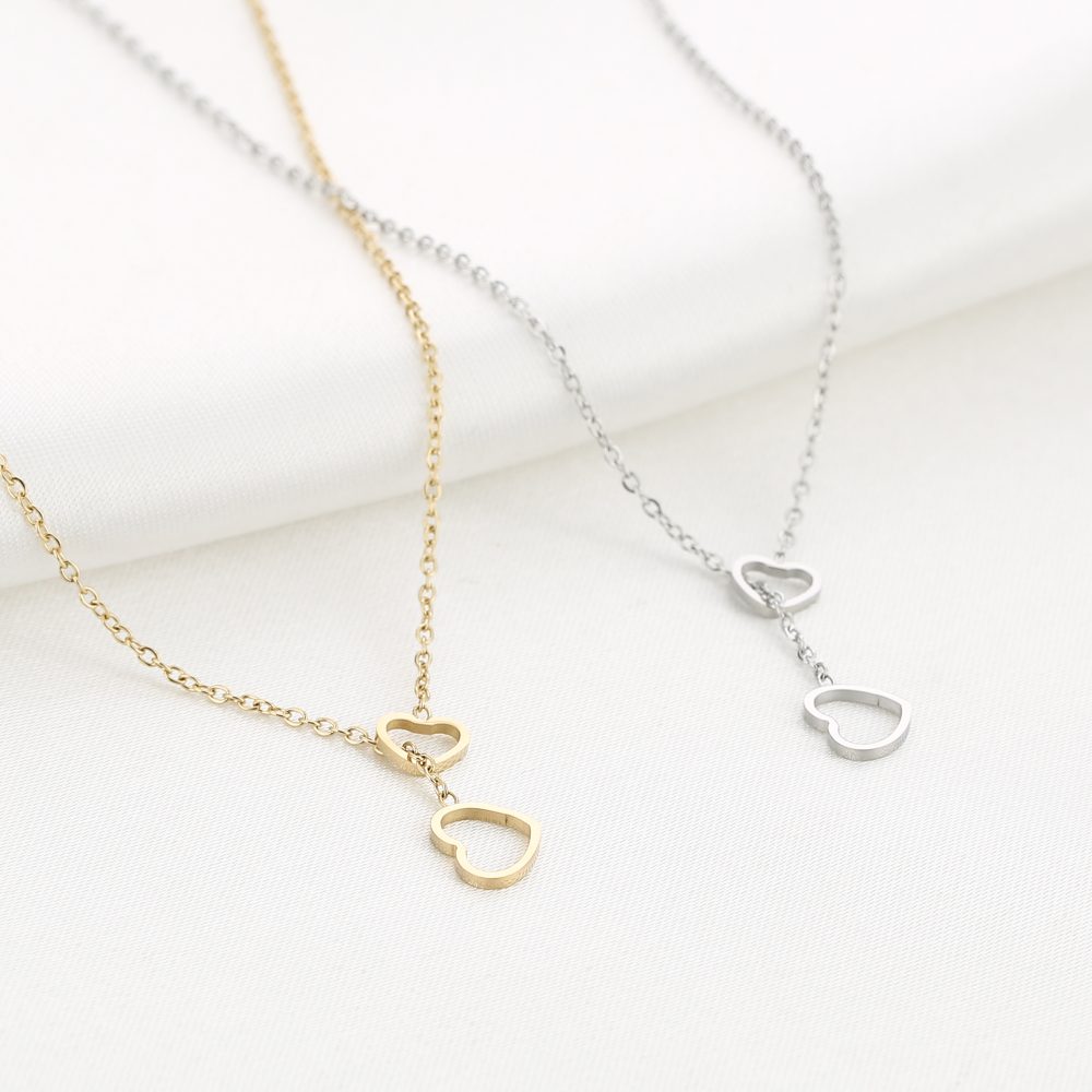 Double Heart ketting Goud - Afbeelding 2
