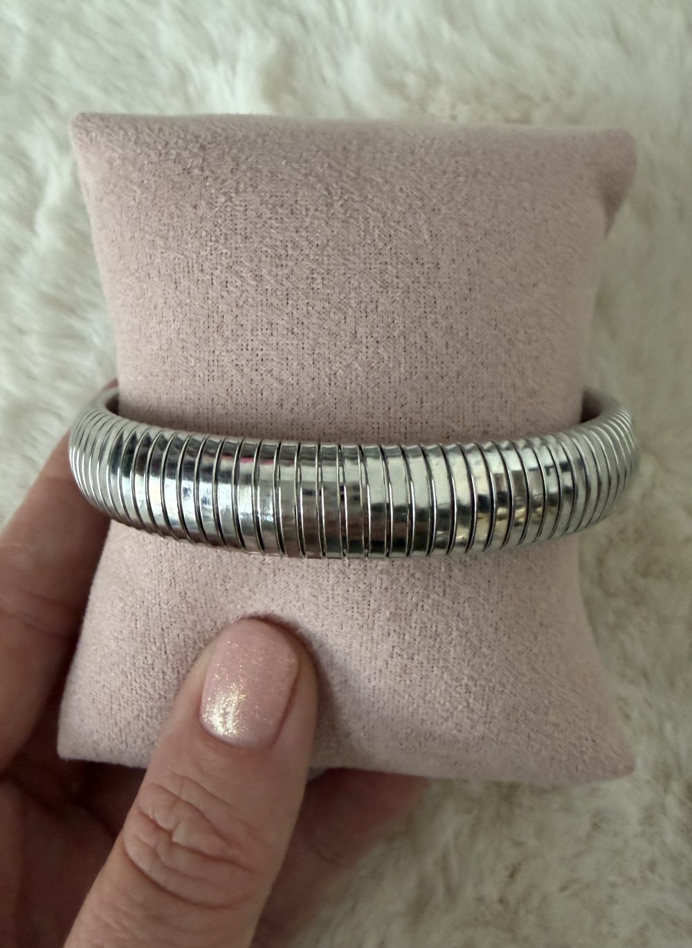 Silver rib armband groot